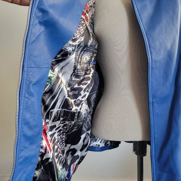 Women's "Twiggy London" 100% Genuine Leather Medium Blue Moto Jacket (Size: 1X) - Picture 8 of 14